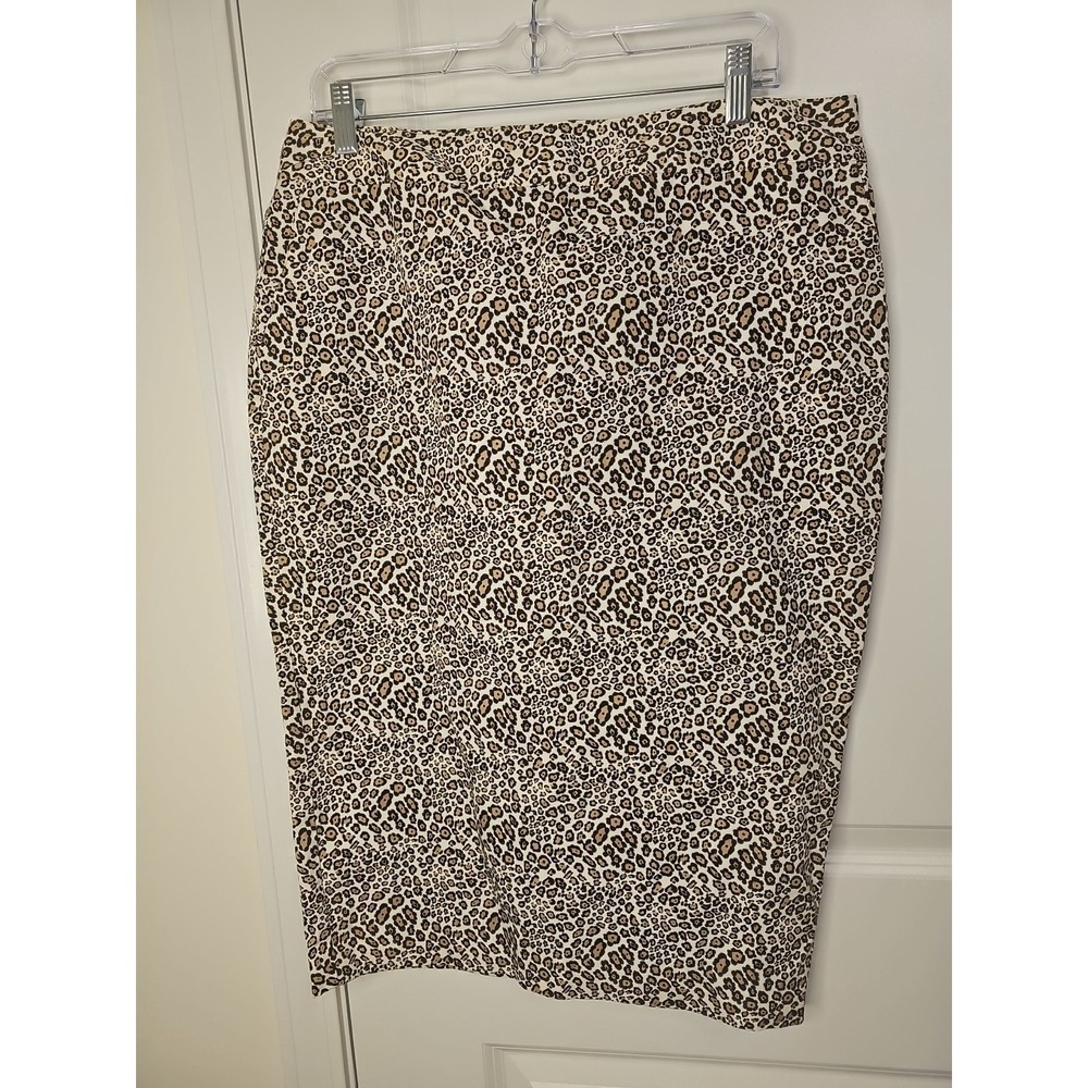 Liz Claiborne Women's Pencil Skirt Leopard Print Cotton Size 12 Cheetah